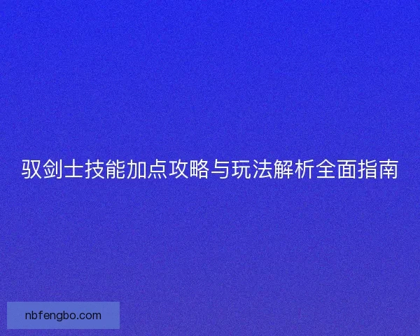 驭剑士技能加点攻略与玩法解析全面指南