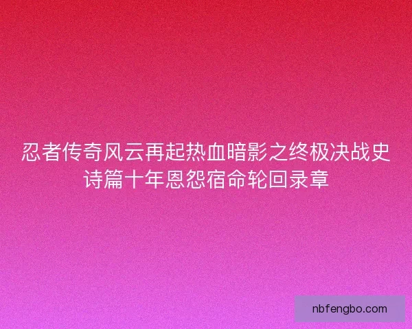 忍者传奇风云再起热血暗影之终极决战史诗篇十年恩怨宿命轮回录章